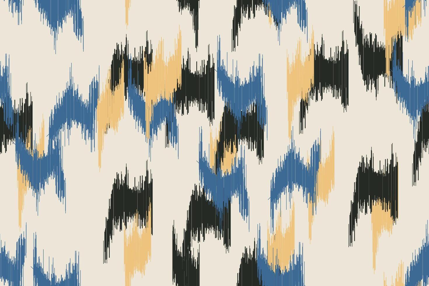 Abstract Seamless Ikat Pattern with Blue, Yellow, and Black Zigzag Stripes. Perfect for Textile, Wallpaper, and Surface Design Projects. vector