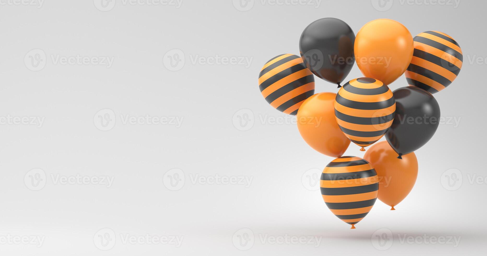 Halloween. 3D rendering. Composition of black and orange balloons on a white background. Illustration for advertising. photo