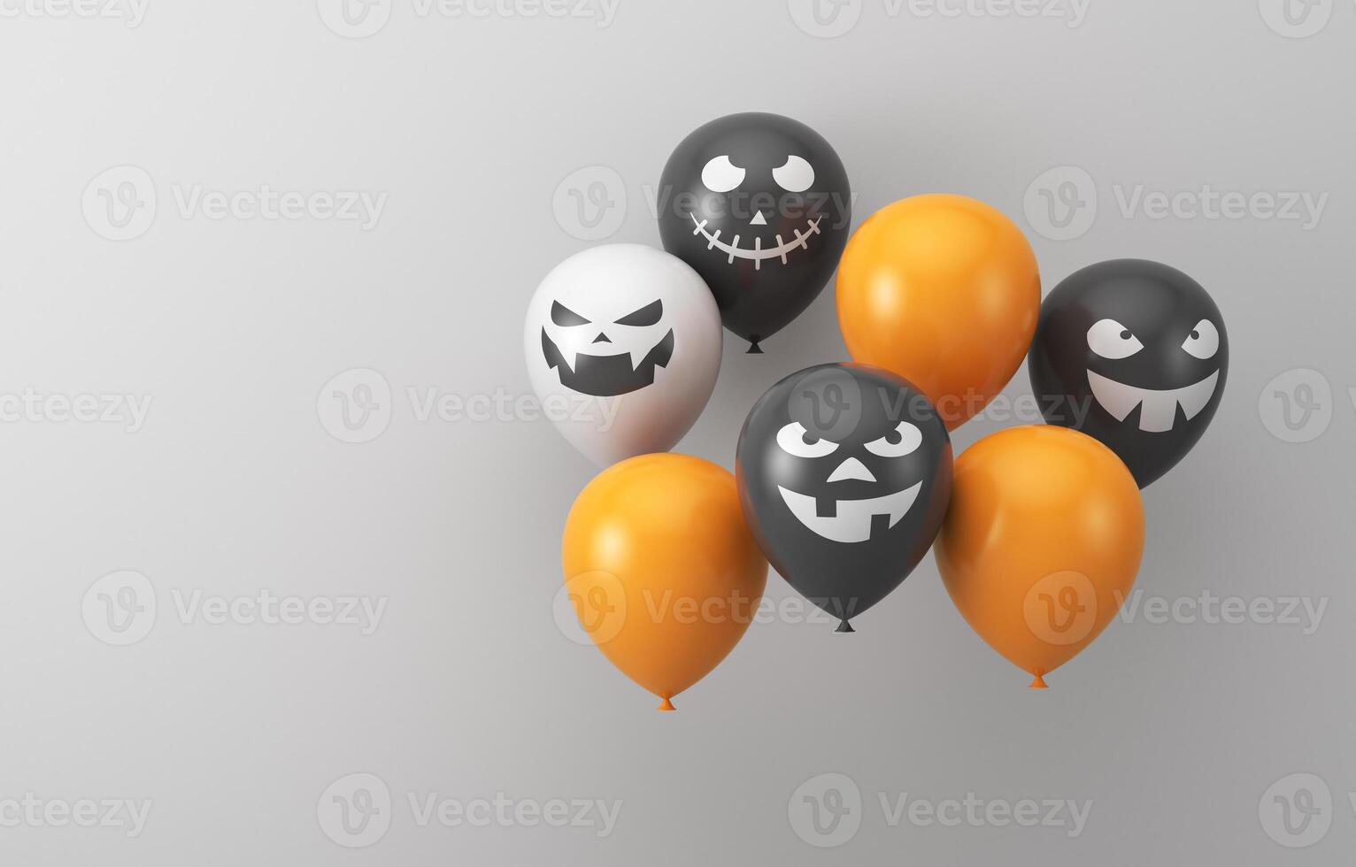 Composition of orange, black and white balloons on a white background. Illustration for advertising. Halloween. 3D rendering illustration. photo