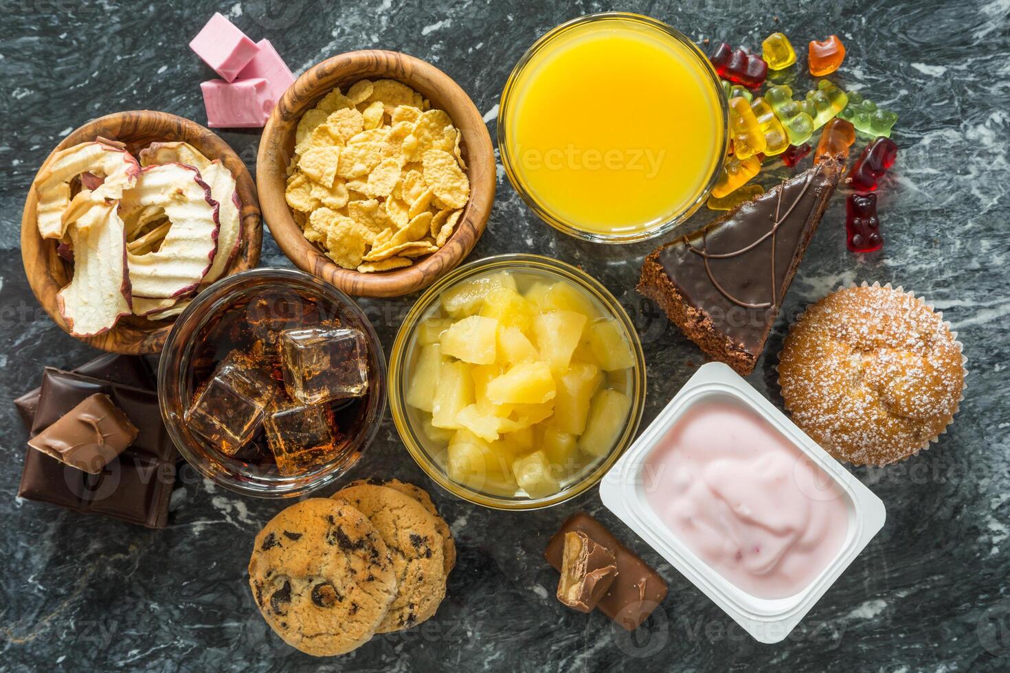 Selection of food high in sugar photo