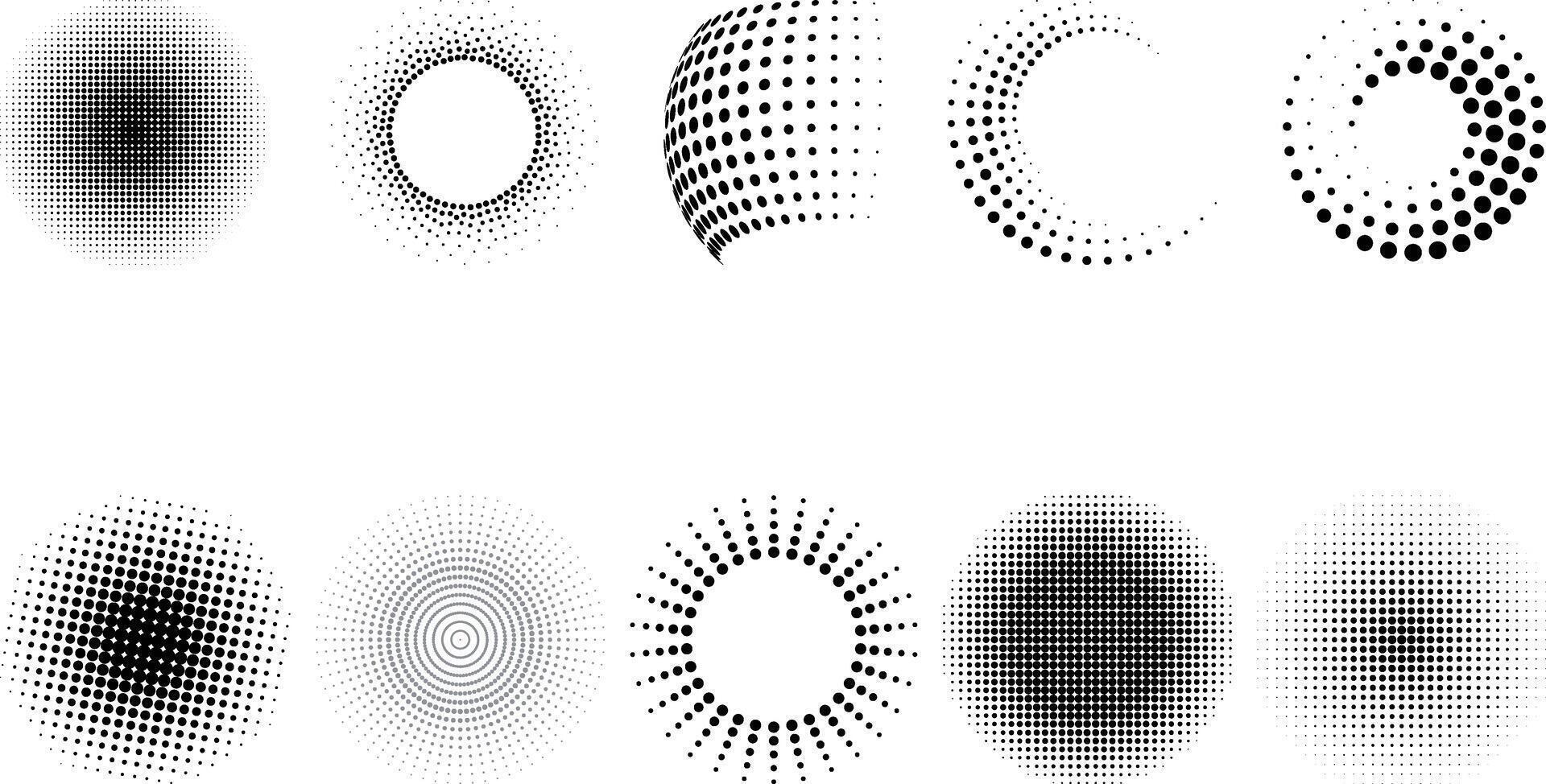 Halftone dotted circle set collection designs vector