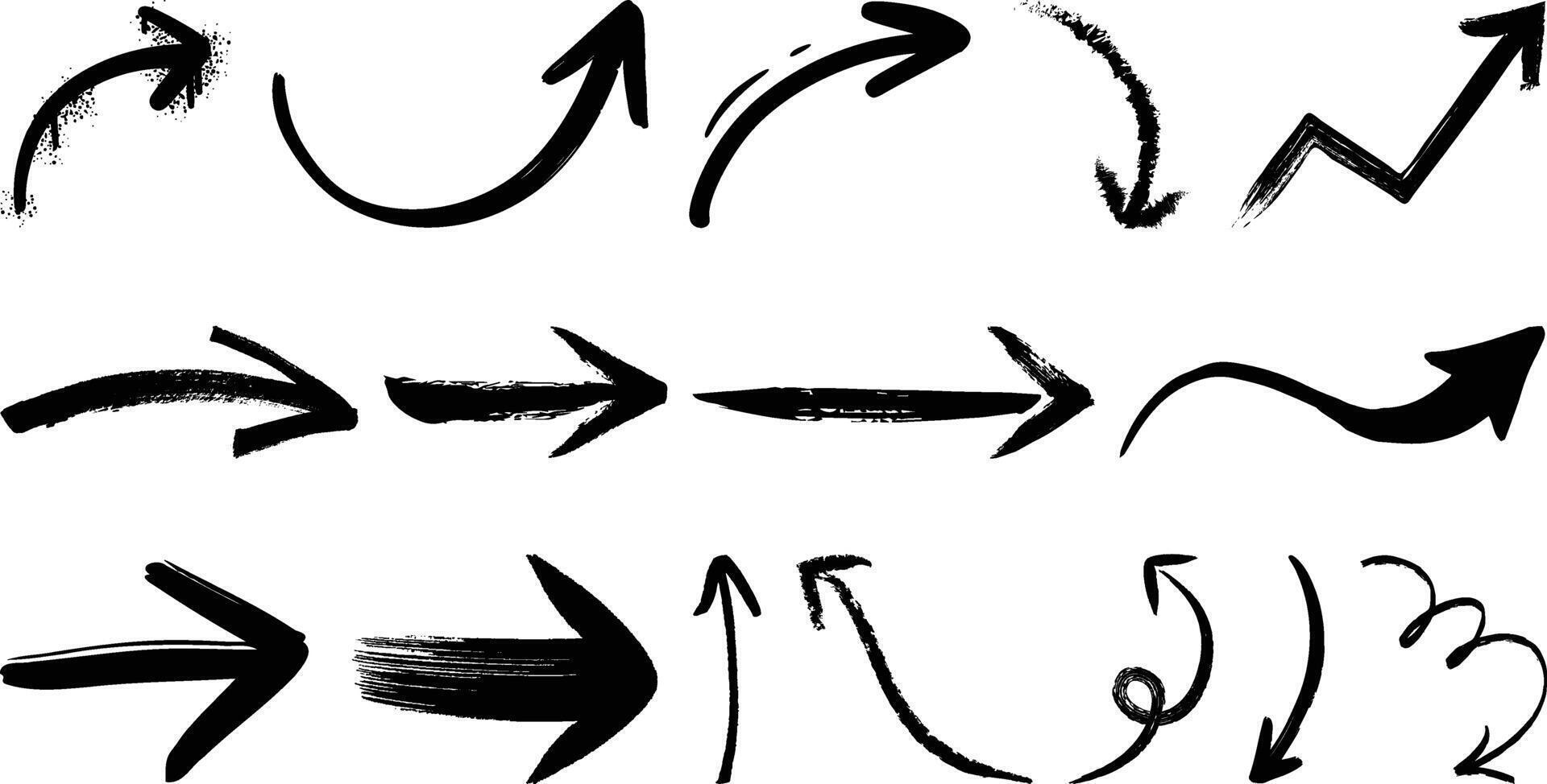 Brush drawn arrow set collection designs vector
