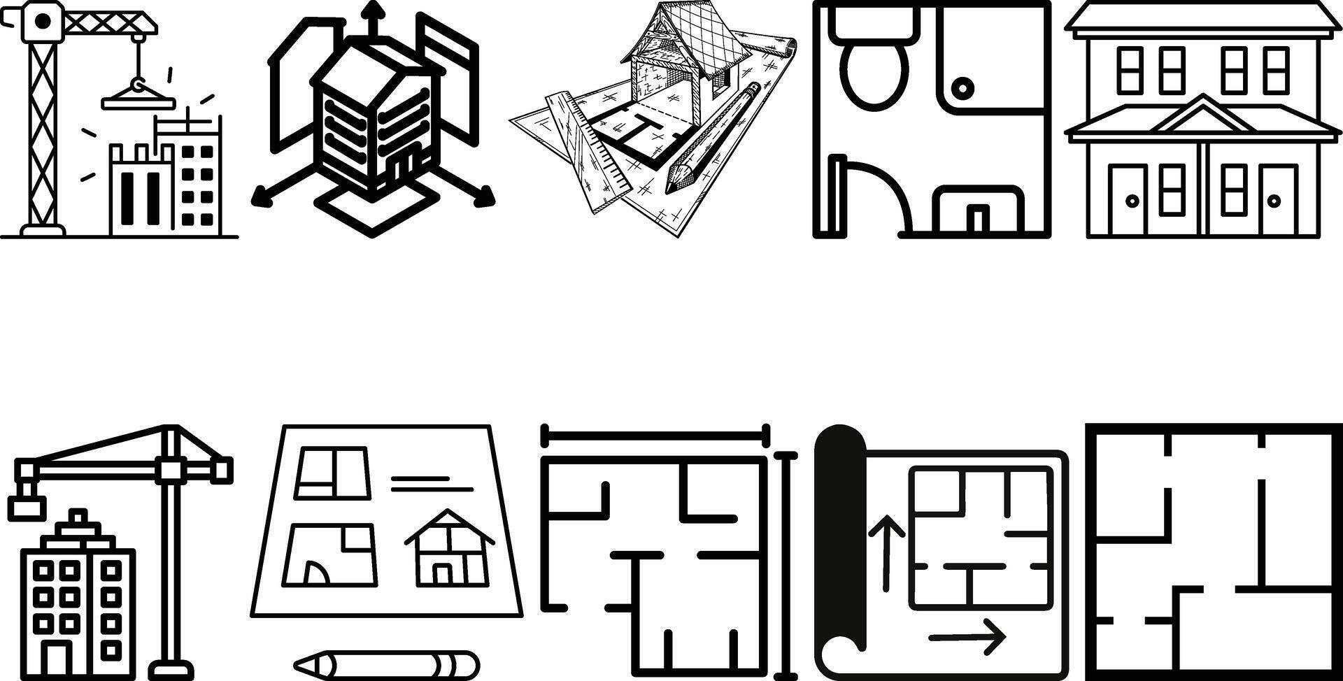 interior and architectural project icons set collection designs vector