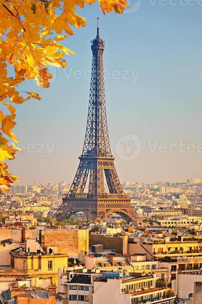 View on Eiffel tower at sunset photo
