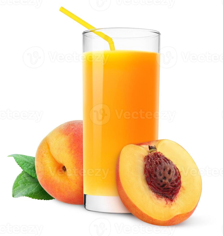 Peach juice isolated on white photo