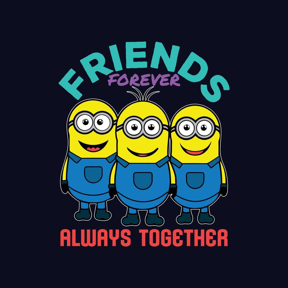 Three Friends Minions Cartoon Friendship Day T-shirt Design vector