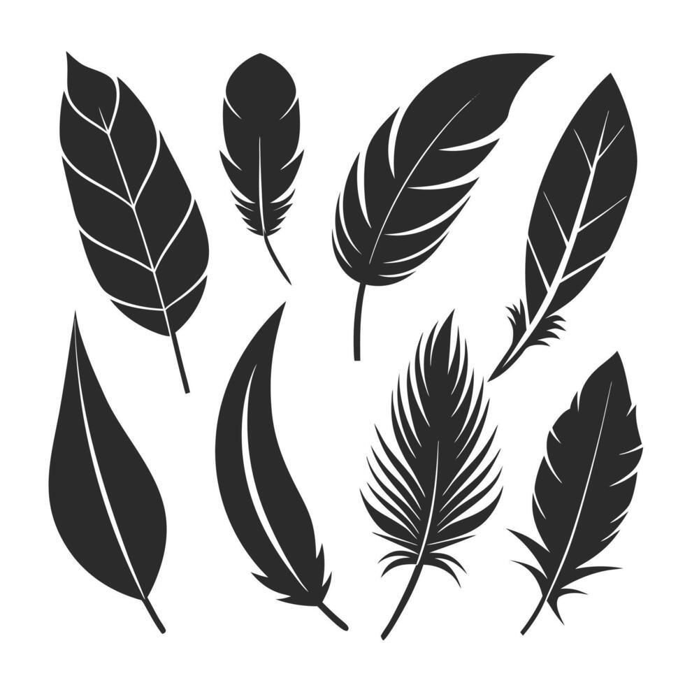Minimalist Feather Silhouette Set for Patterns and Logos vector