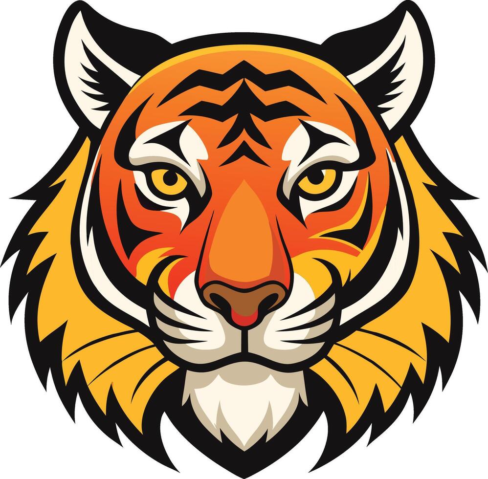Angry Tiger head yellow and black colour illustration. vector