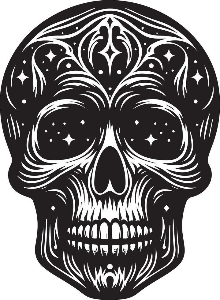 Black and white skull with pattern silhouette. vector