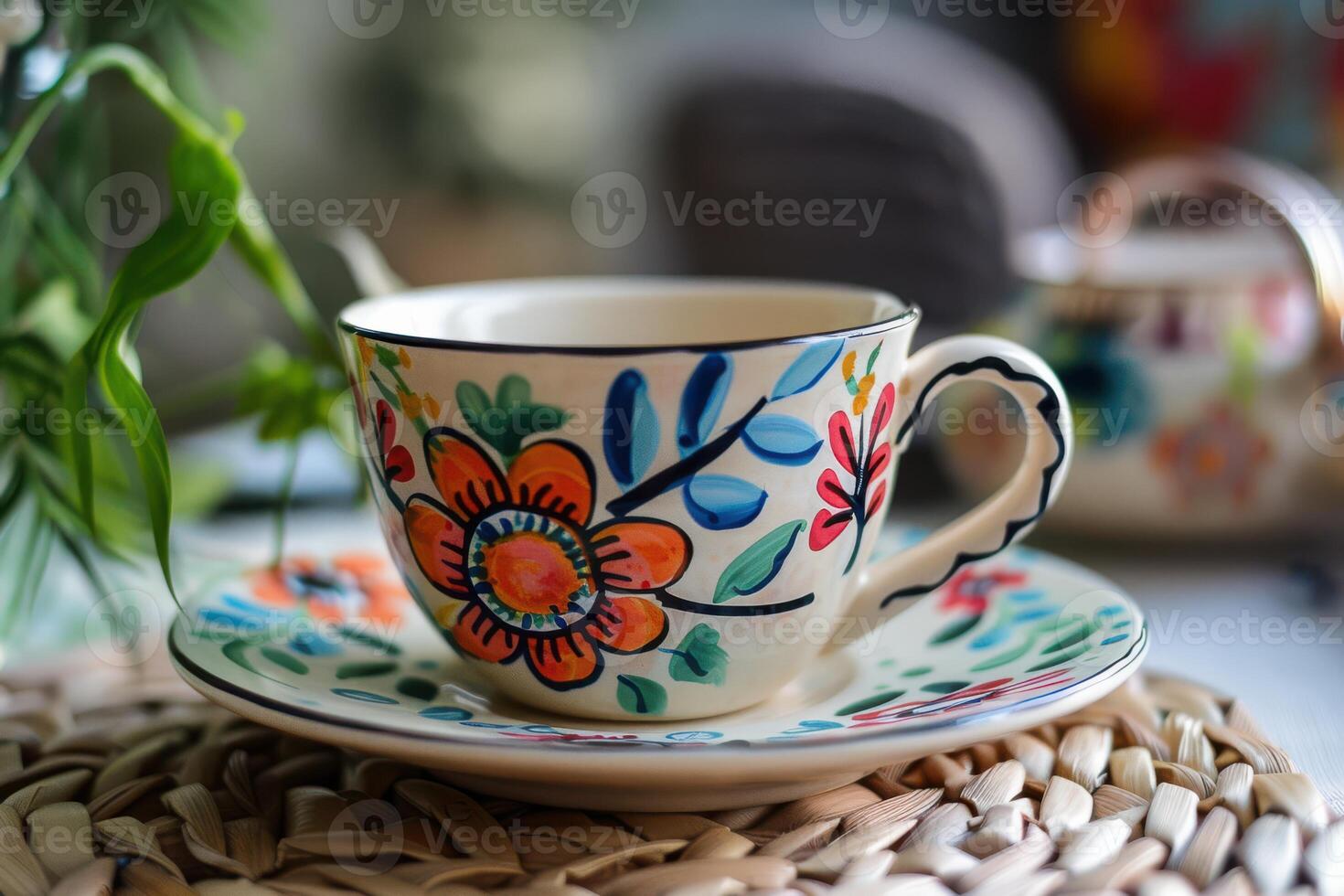 Elegant Floral Pattern on a Ceramic Tea Cup photo