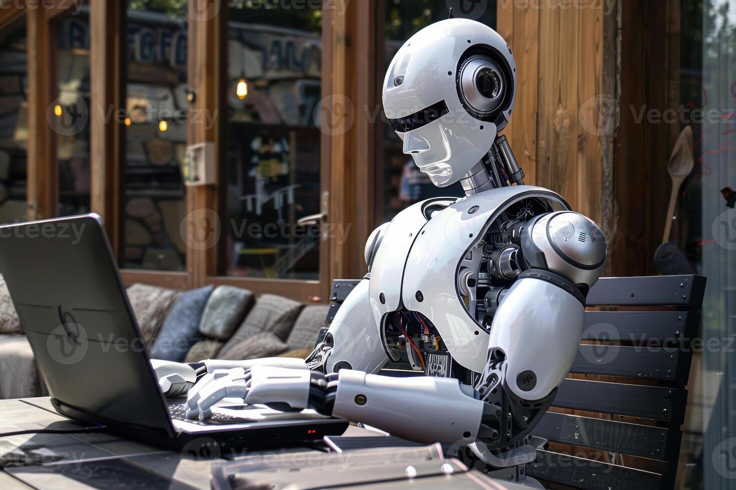 Advanced Humanoid Robot with Laptop photo