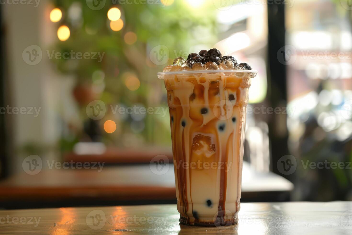 Enjoying a Chilled Iced Bubble Tea Experience photo