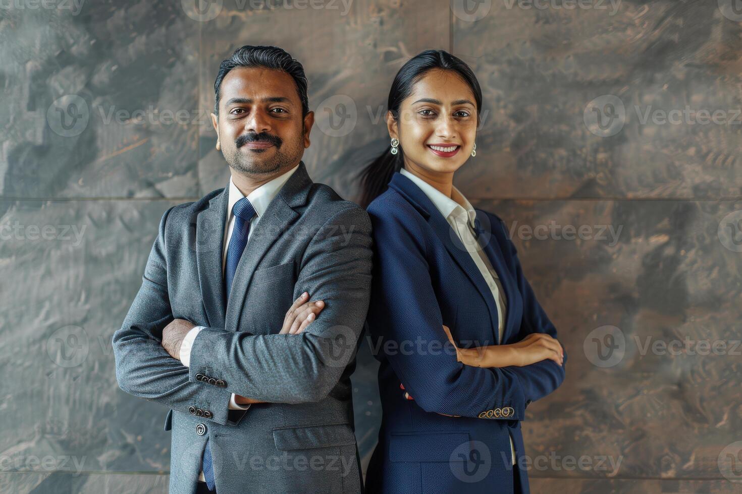 Formal Portrait of Indian Business Partners Standing Side by Side photo
