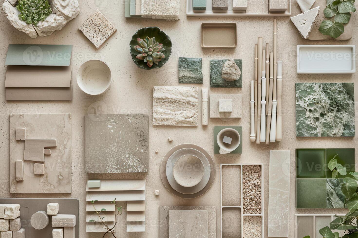 Interior Design Mood Board with Beige and Green photo