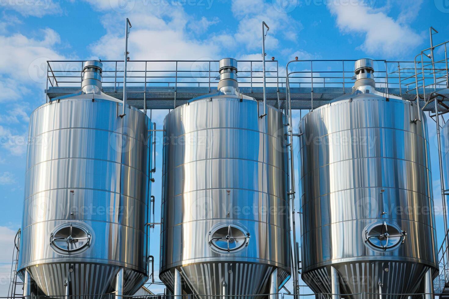 Industrial Stainless Steel Silos for Bulk Storage and Manufacturing Processes photo