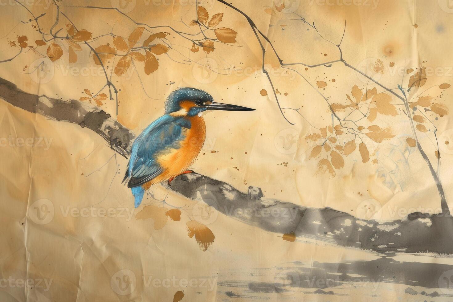 Elegant Kingfisher Resting on a Tree Branch photo