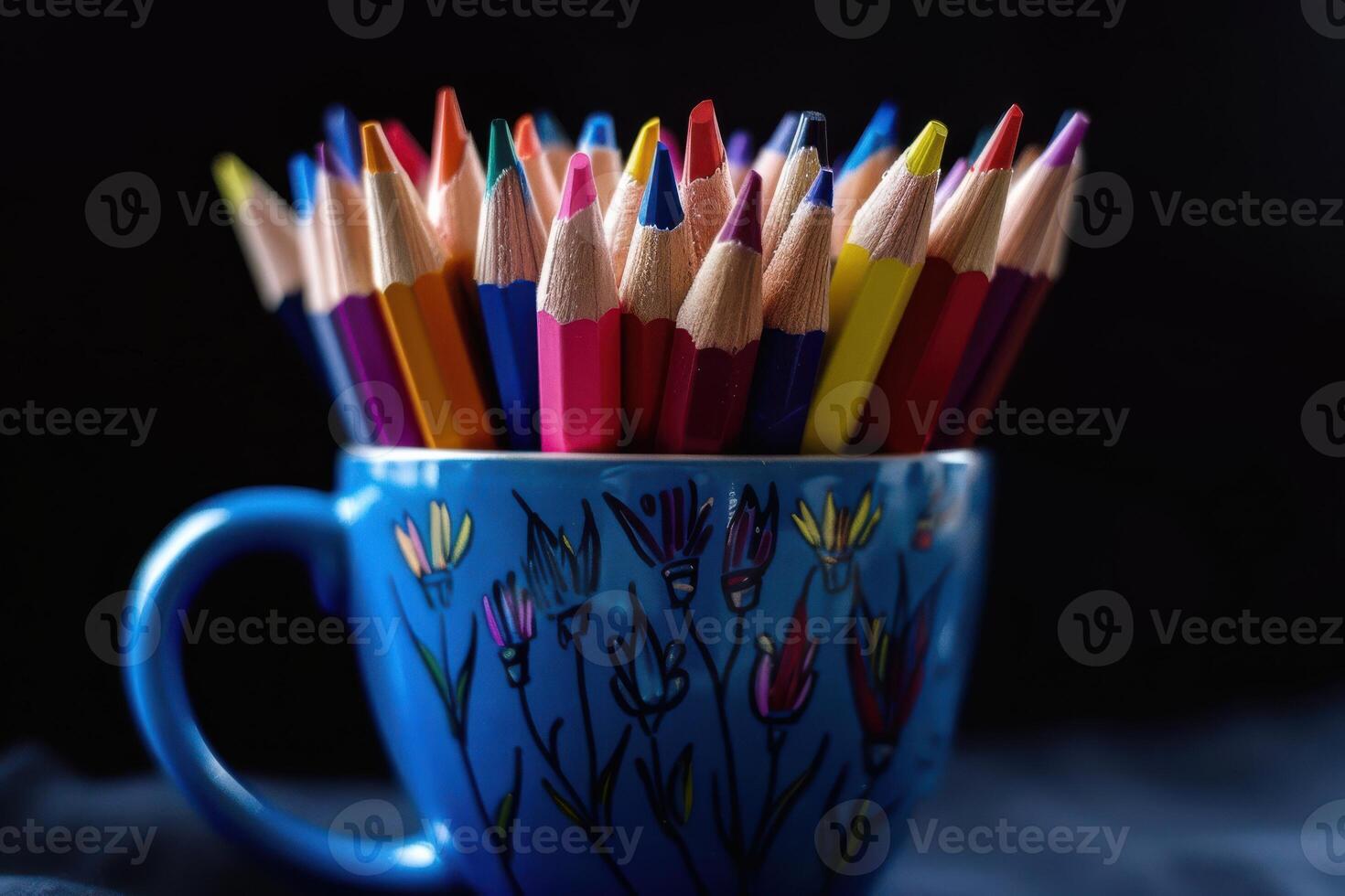 Multiple Color Artist Pencils Arranged in a Cup, Perfect for Creative Art Projects photo