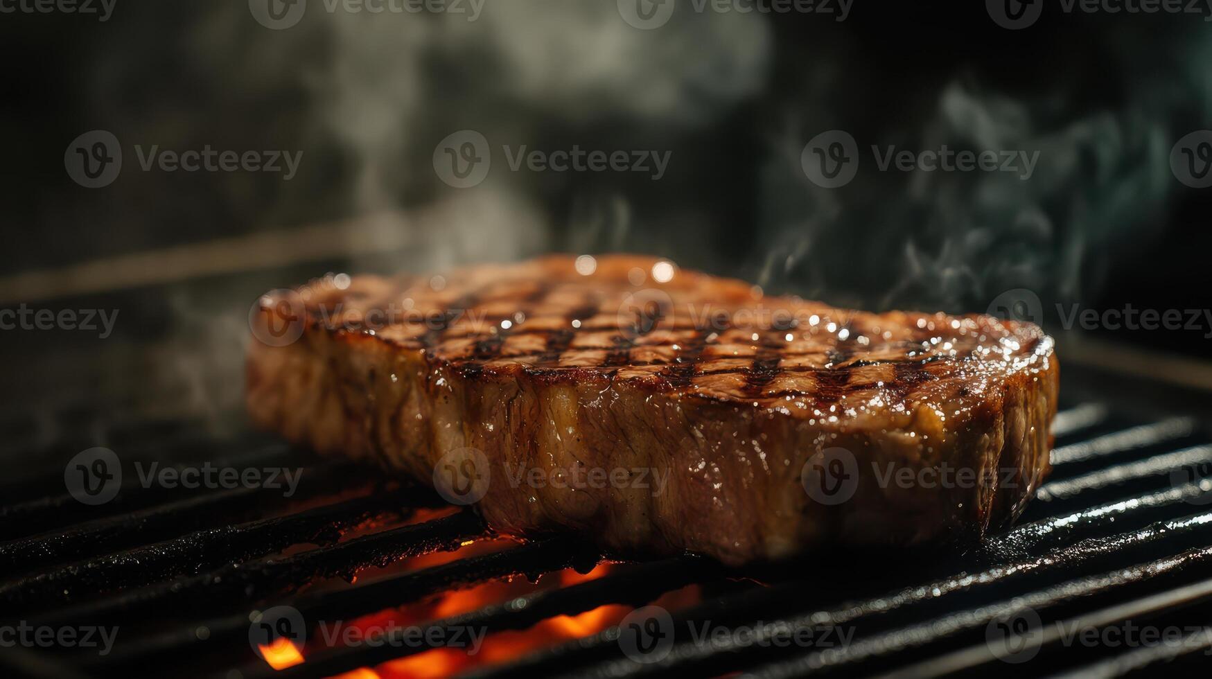 A flavorful steak sizzling on the grill, showcasing its sear. photo