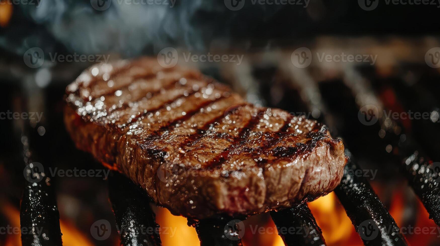 A flavorful steak sizzling on the grill, showcasing its sear. photo