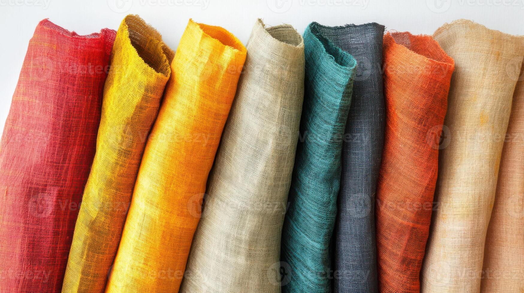 Assorted colors of Khadi fabric displayed on a white backdrop. photo