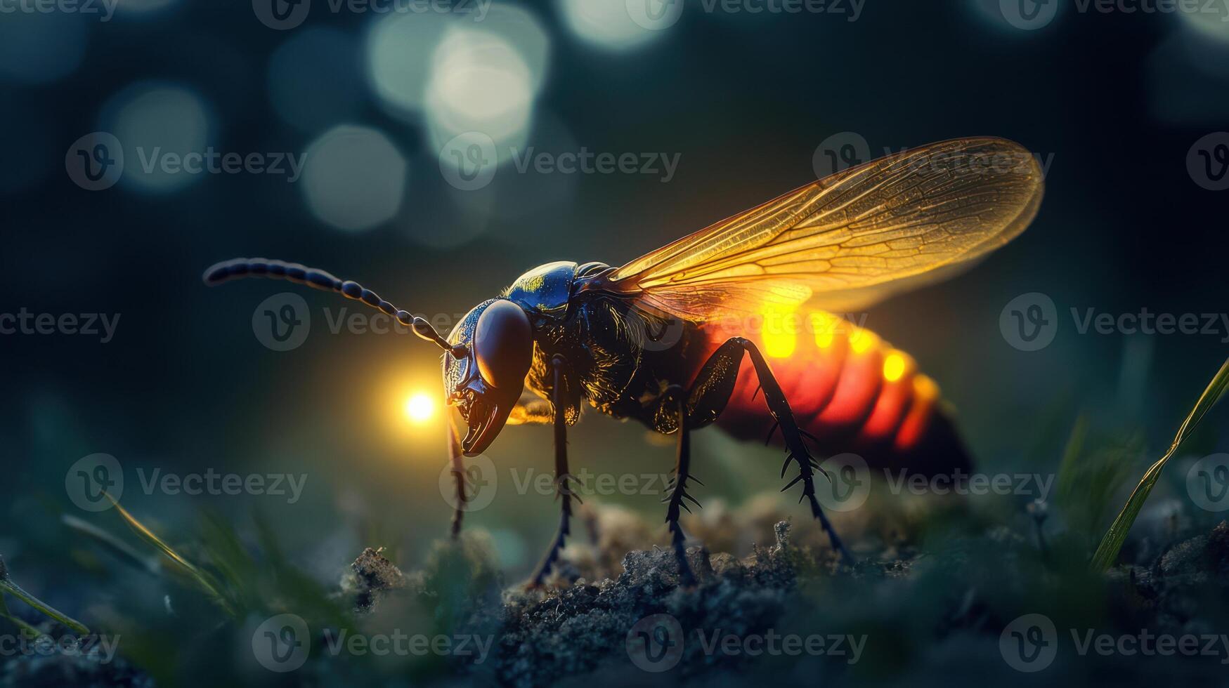 Macro shot capturing the details of a firefly. photo