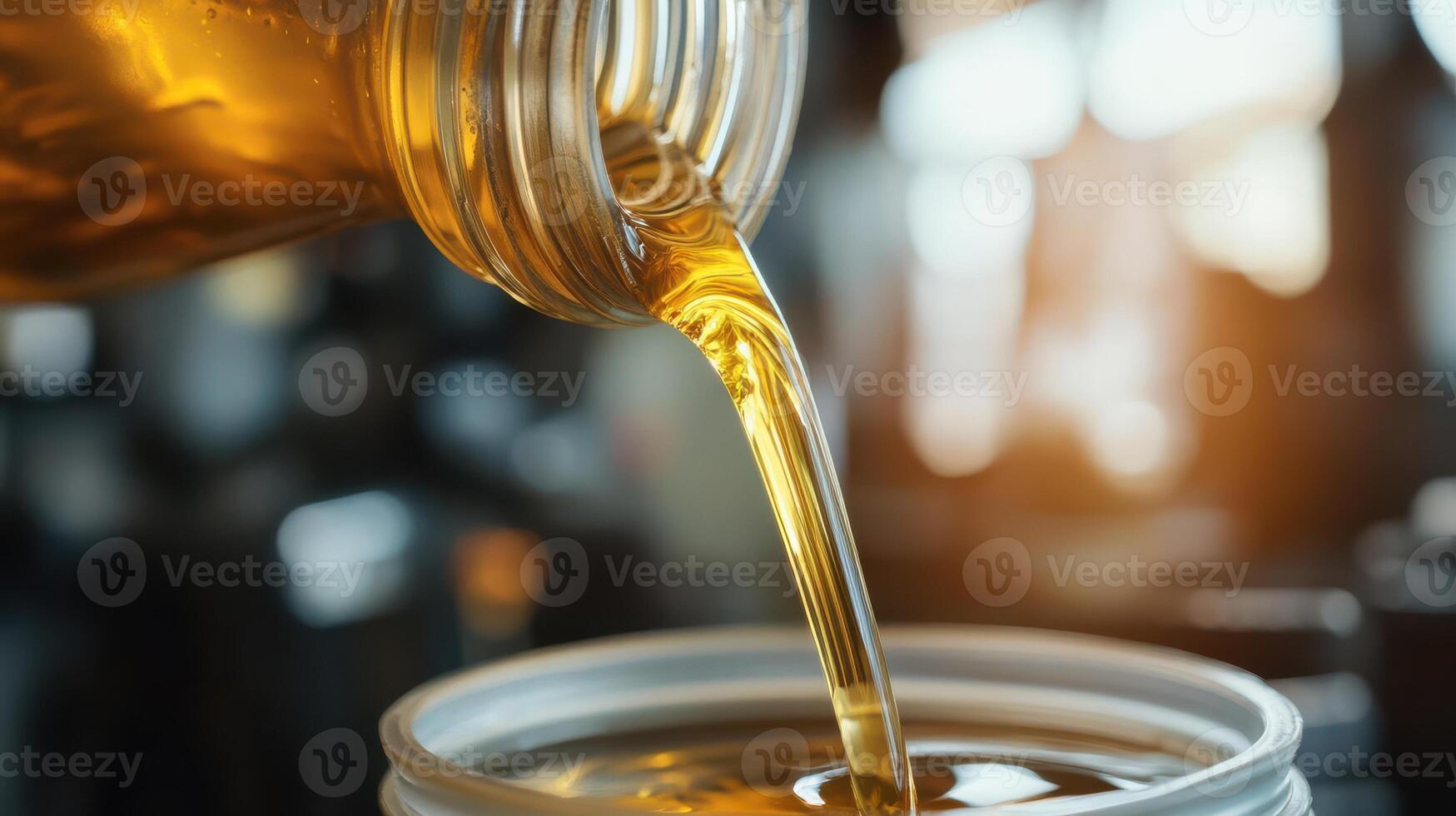 Pouring motor oil into a container, capturing the flow. photo