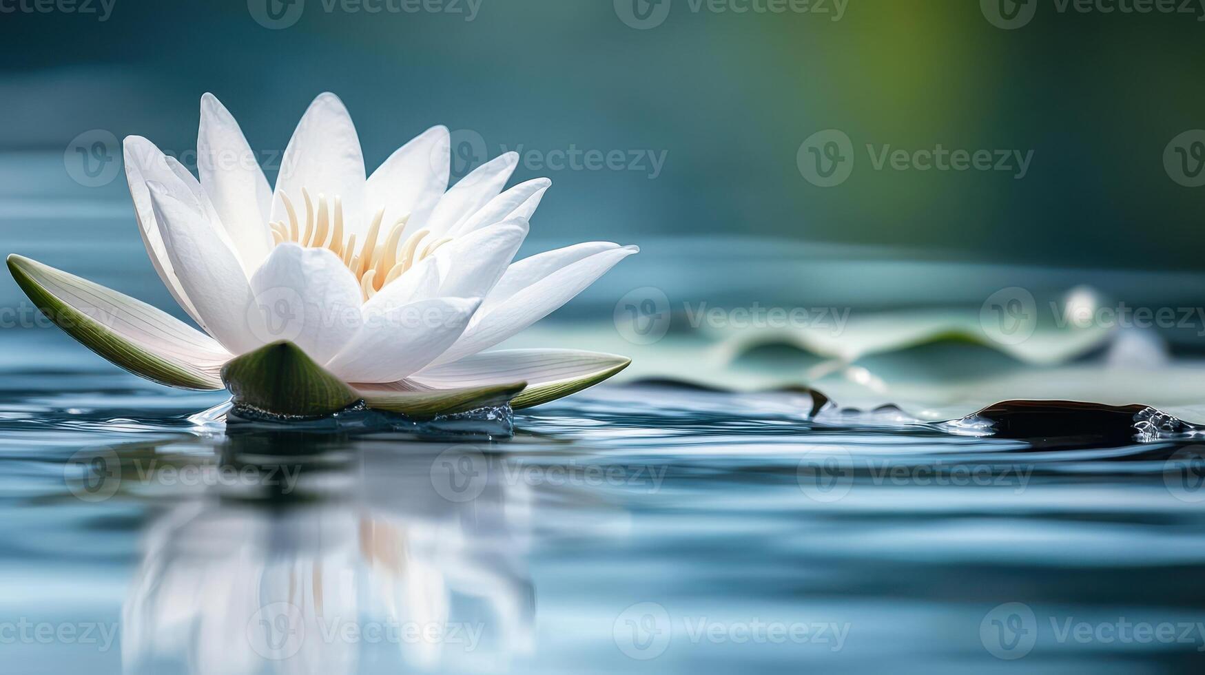 An elegant white lotus drifting peacefully on a tranquil surface. photo