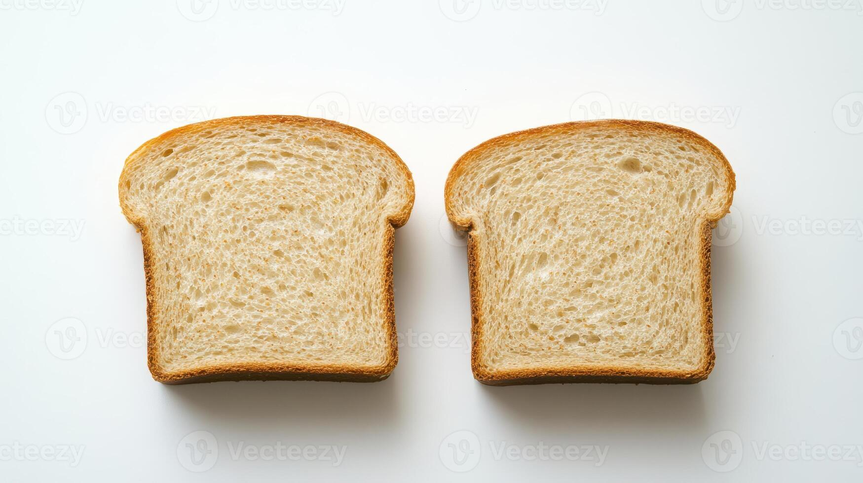 Two halved slices of bread are positioned close together. photo