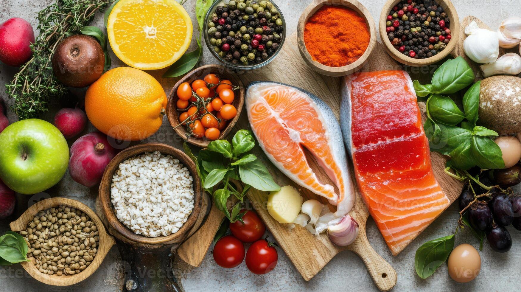Selection of nutritious options for a flexible Mediterranean meal plan. photo