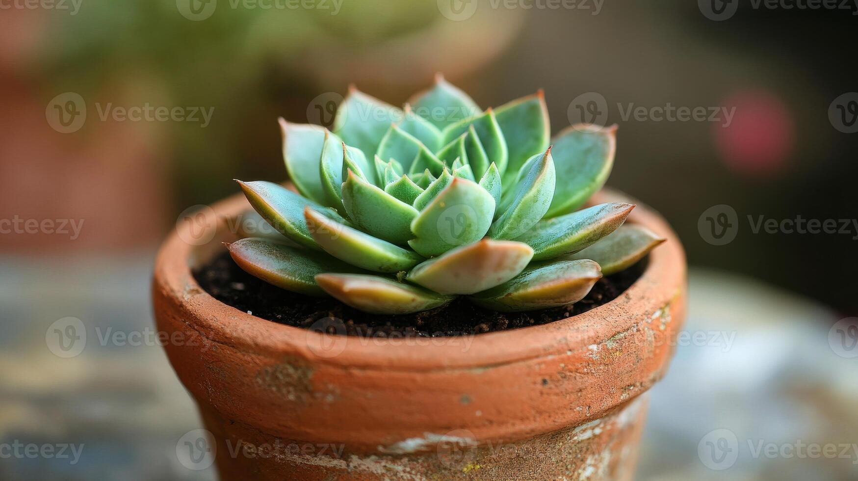 A small succulent plant in a clay pot photo