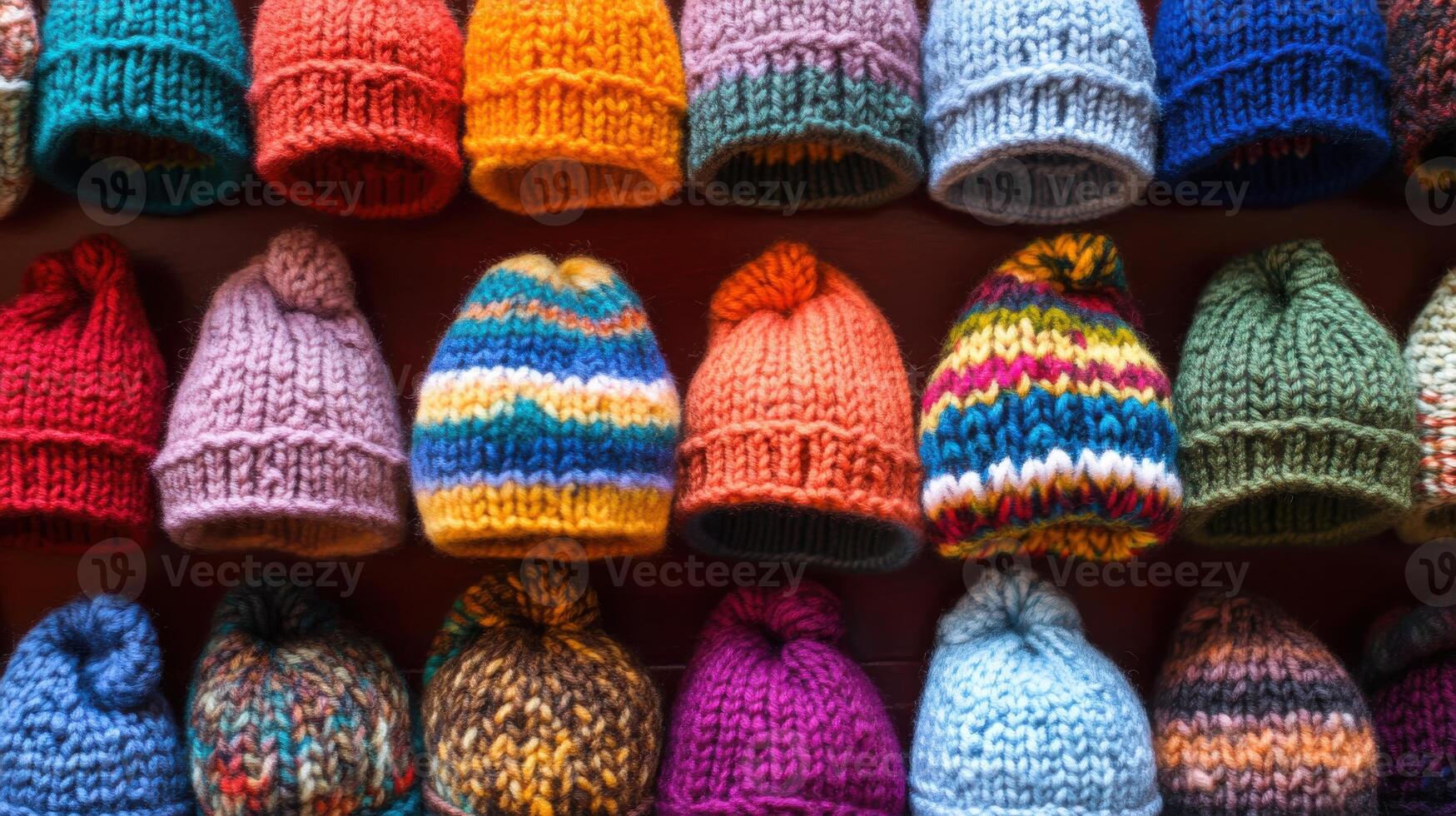 A collection of vibrant and distinctive hand knitted bean bags. photo