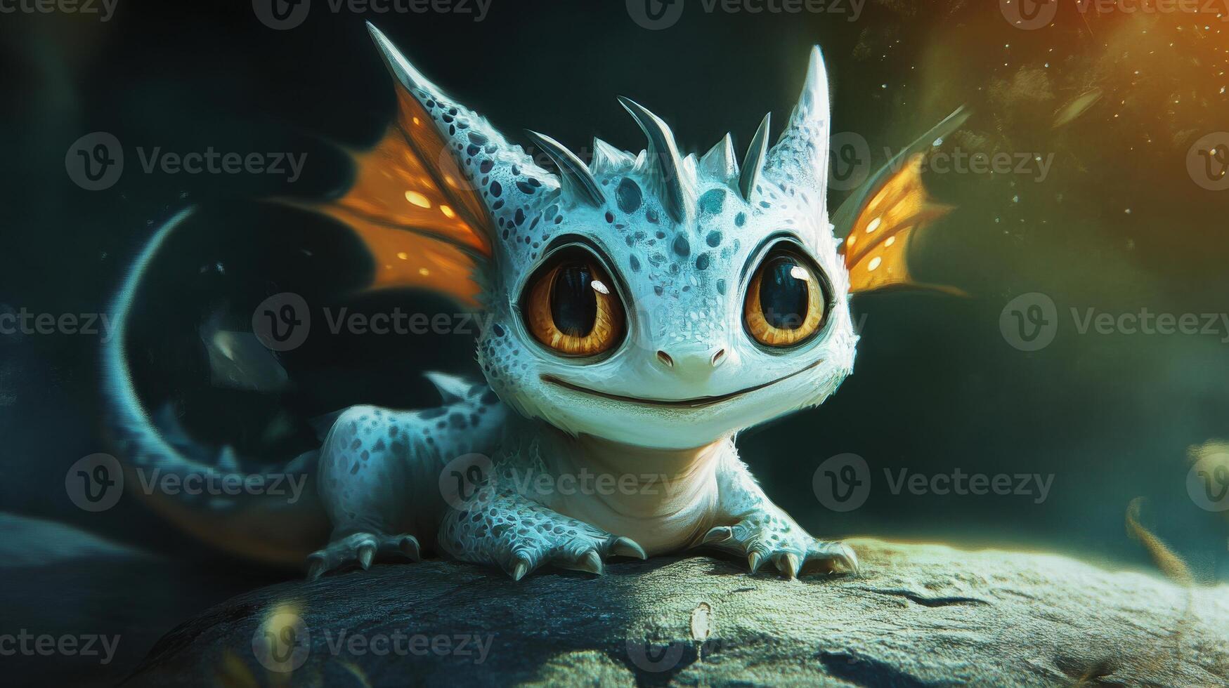 Adorable Baby Dragon Featuring Big, Expressive Eyes and a Warm Smile photo