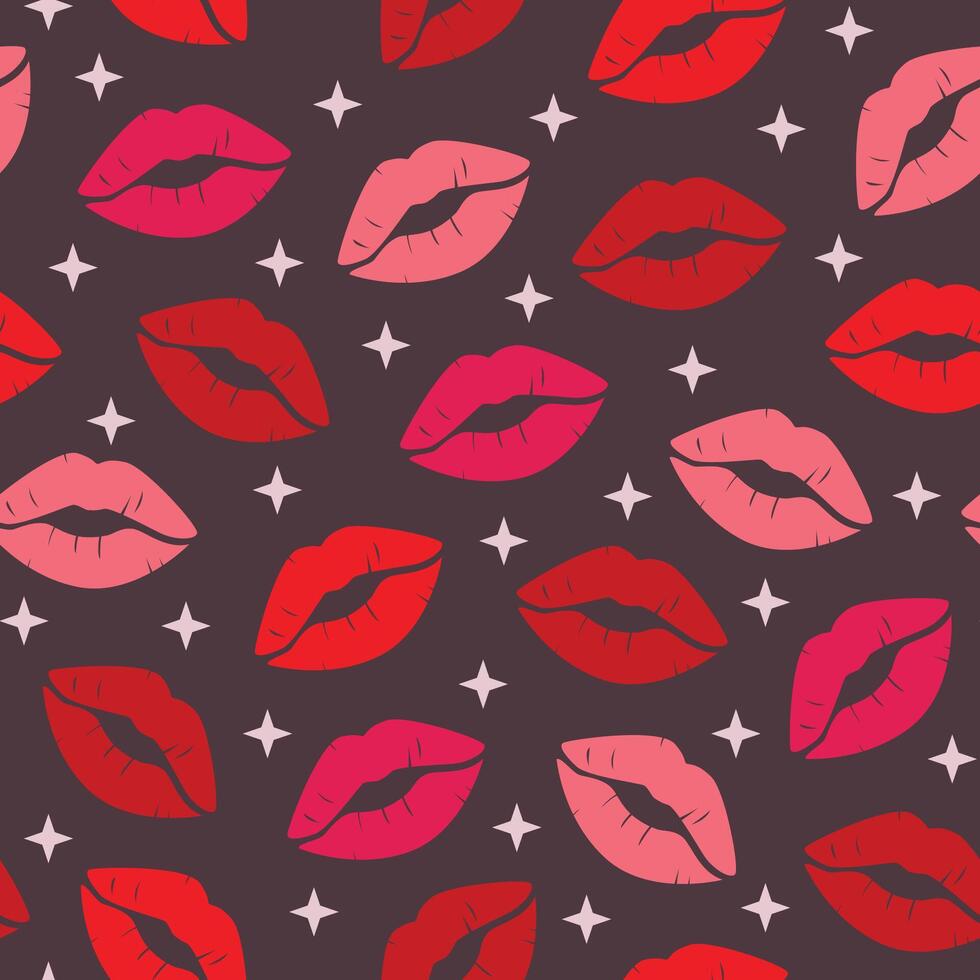 seamless pattern of collection of lip marks on dark background, lipstick kiss pattern vector