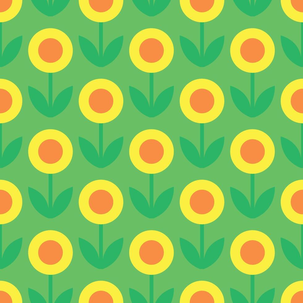 simple seamless pattern of repeating sunflowers on a green background vector
