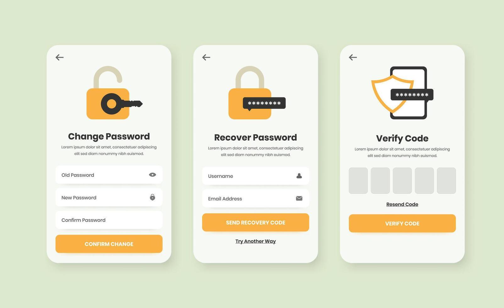 Password change, recover and verification mobile app ui elements design ...