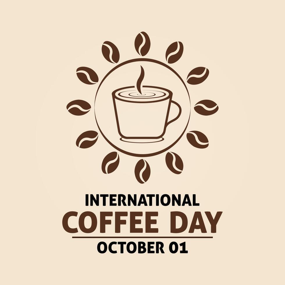 International Coffee Day.Holiday concept.Banner poster, flyer and background design template with coffee beans and mug. illustration. vector