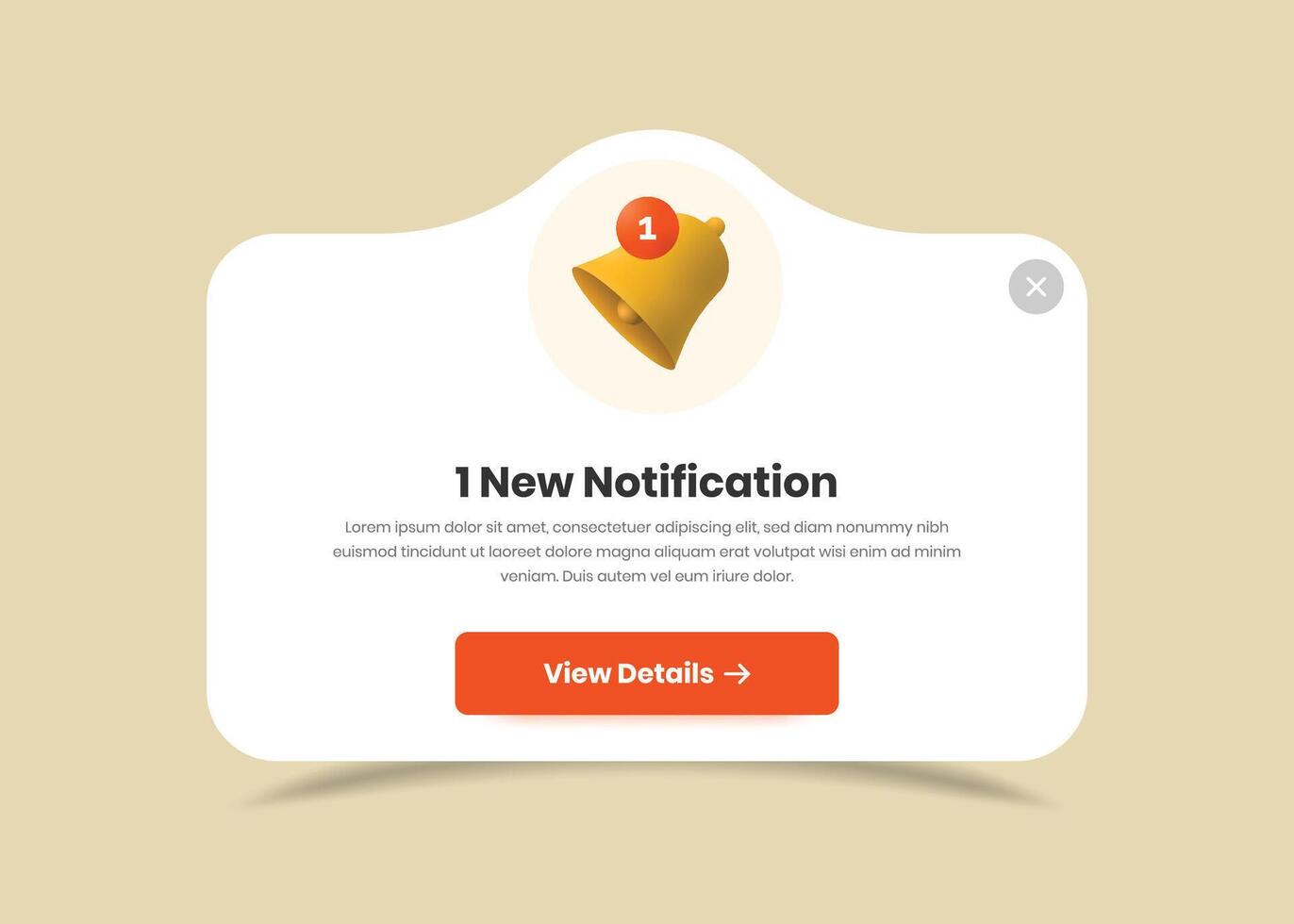 Simple notification popup screen ui with bell illustration and button vector
