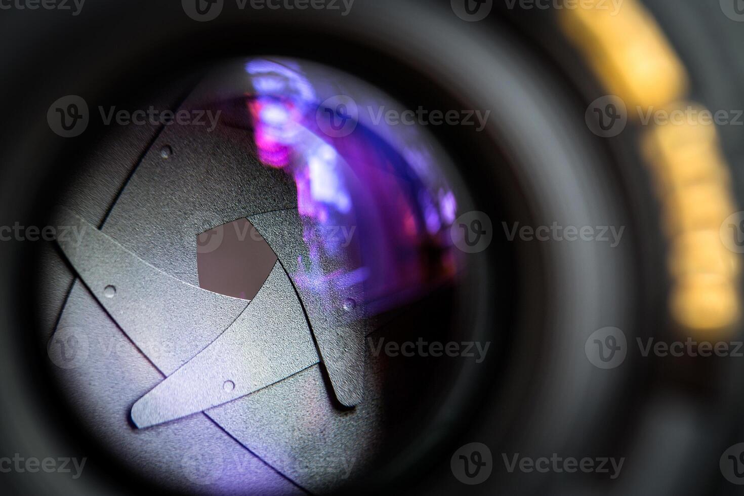 Diaphragm of a camera lens aperture. photo