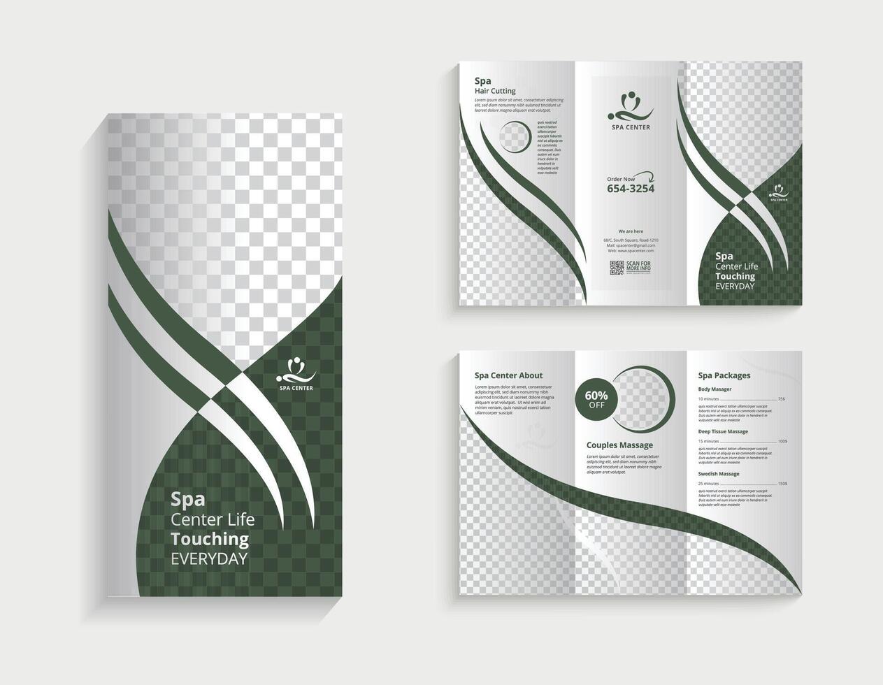 Spa center trifold brochure design template vector
