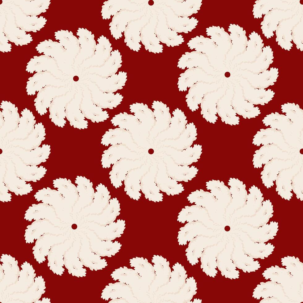Seamless pattern of abstract shaggy snowflakes on a red background vector