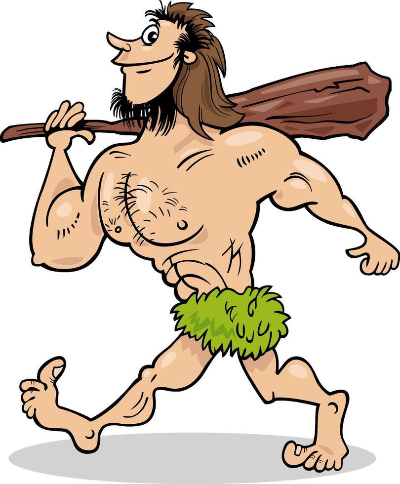 funny cartoon prehistoric caveman character vector