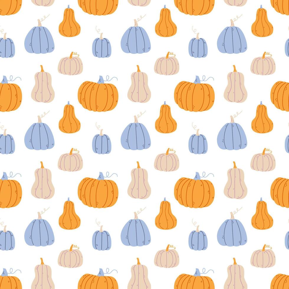 autumn seamless pattern with cute pumpkins vector