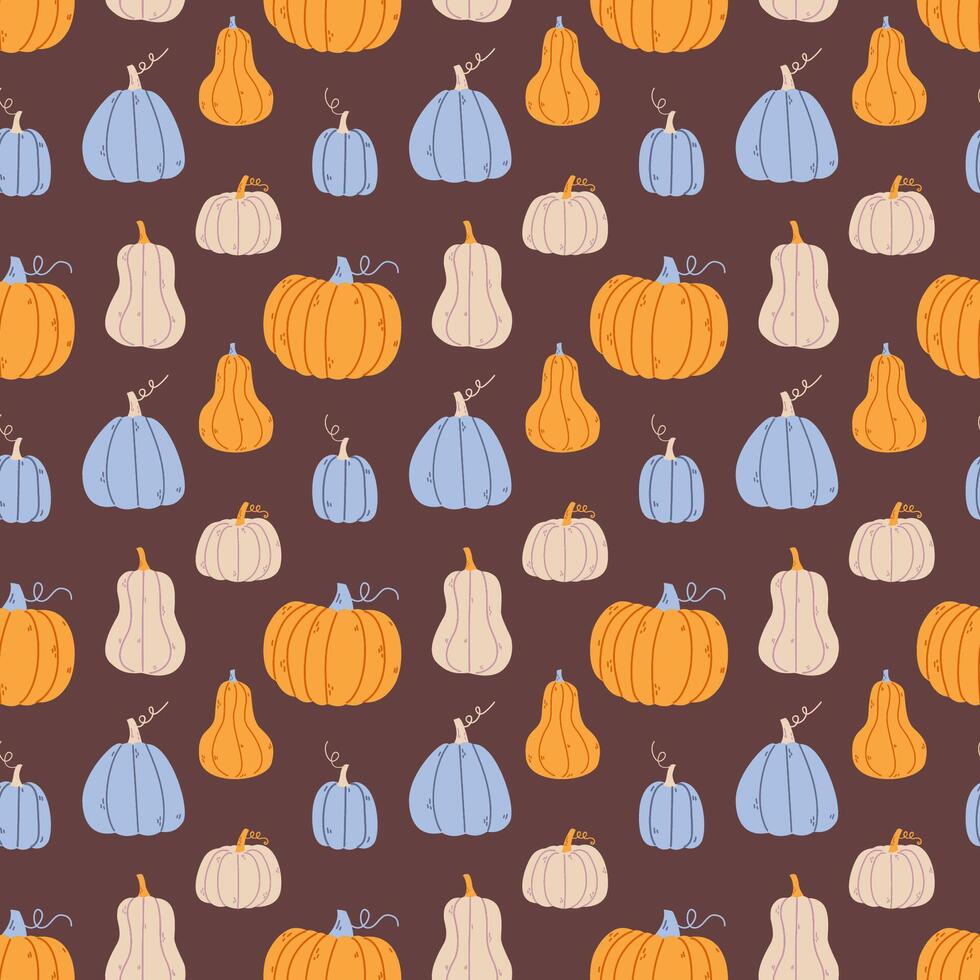 autumn seamless pattern with cute pumpkins vector