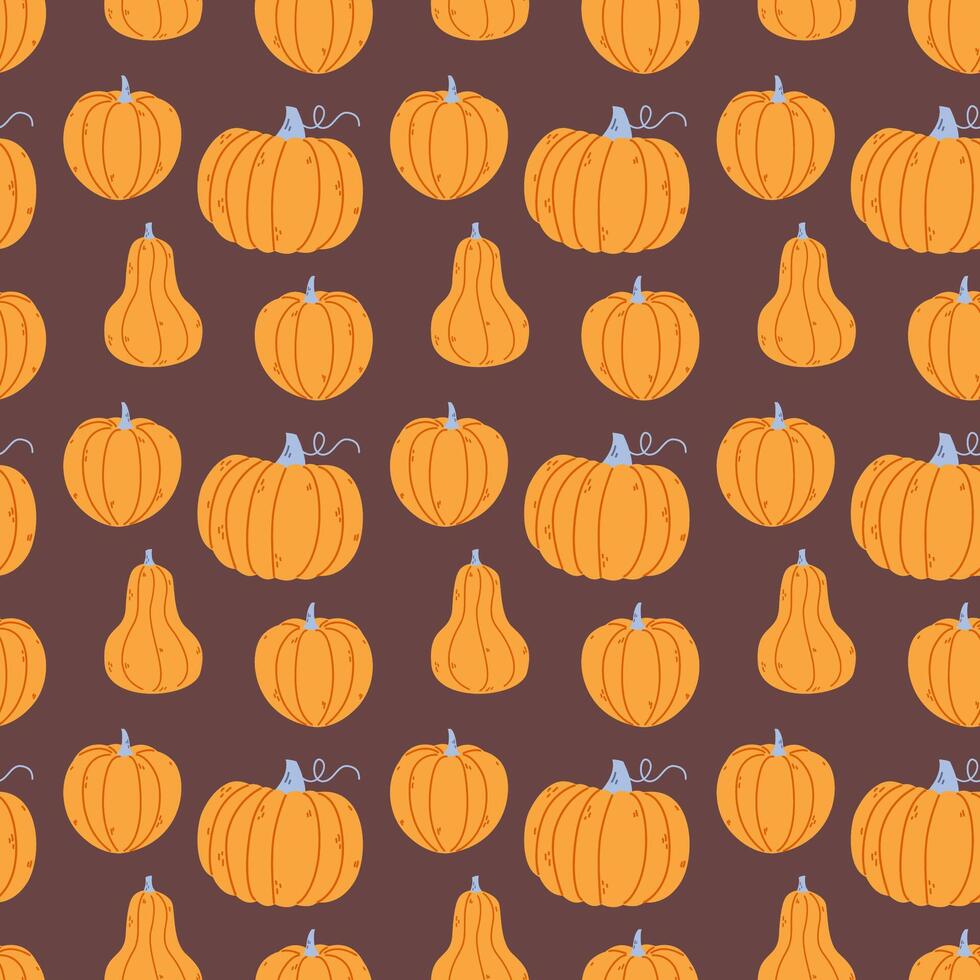 autumn seamless pattern with cute pumpkins vector
