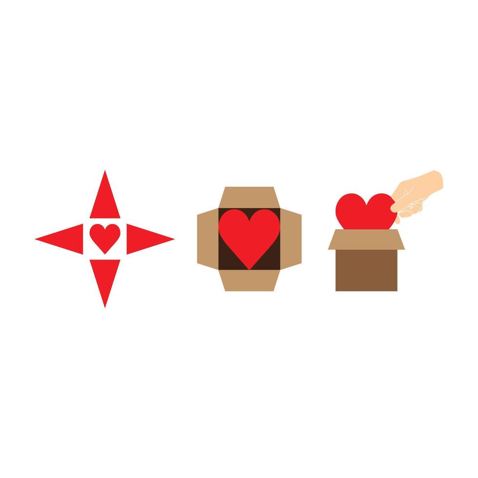 set of heart box conepts vector