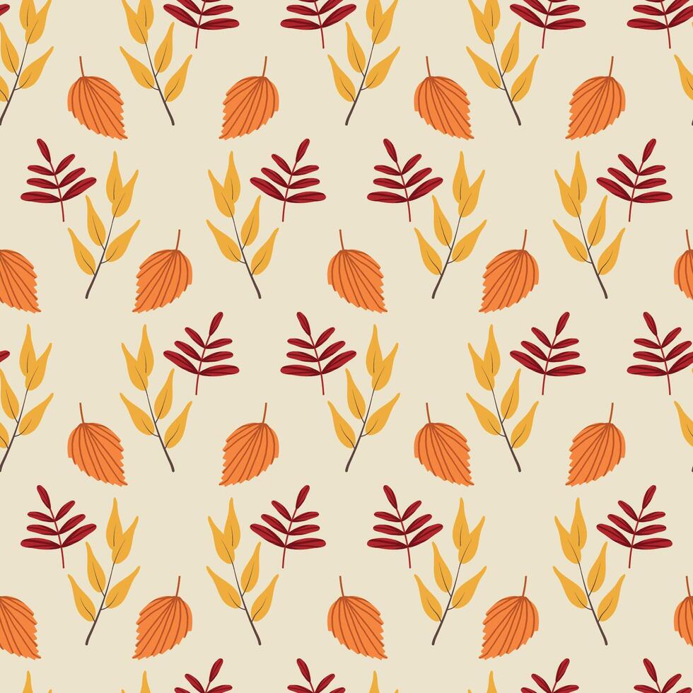 Autumn and thanksgiving seamless pattern with fall leaves, digital paper repeating background for fabric, wallpaper, wrapping paper and surface design. vector