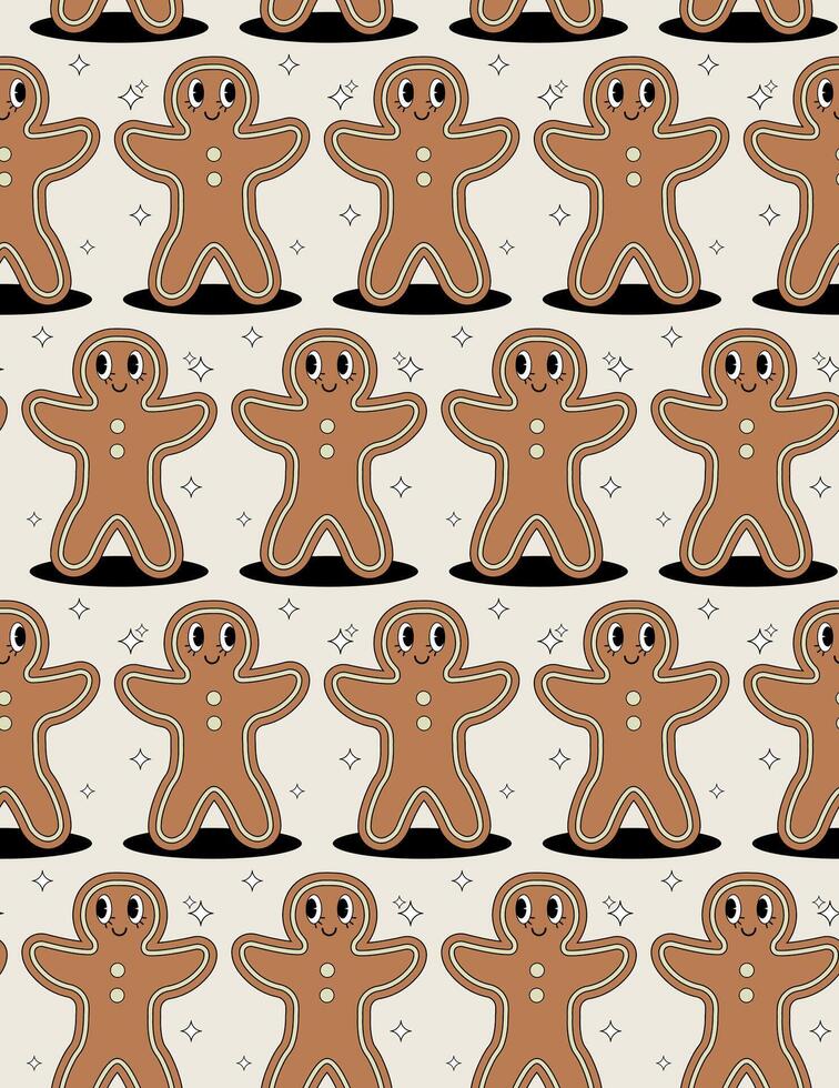 Christmas pattern with Gingerbread man groovy. Pattern in swatches. For fabric, wrapping paper and other decoration. vector
