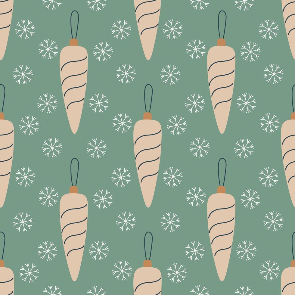 Christmas tree balls ornated with lines, seamless pattern. Hand drawn Christmas decoration with snowflakes. Pattern in swatches. For fabric, wrapping paper and other decoration vector