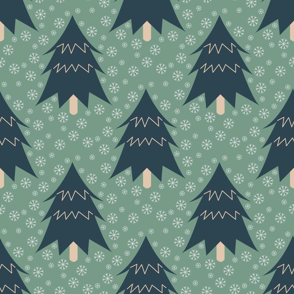 Christmas. Winter background. Winter Forest background. Pine, spruce, christmas tree. Snowy graphic trees seamless pattern in swatches. vector