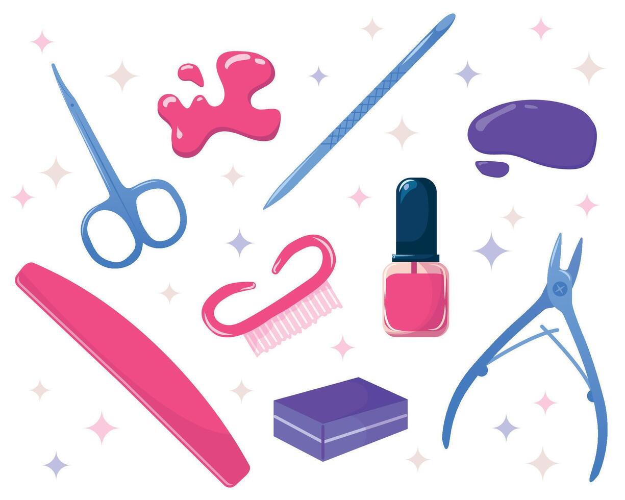 Manicure equipment icon set. Manicure tools sign design elements, beauty and Spa concept, trendy illustrations for beauty salon isolated on white background vector